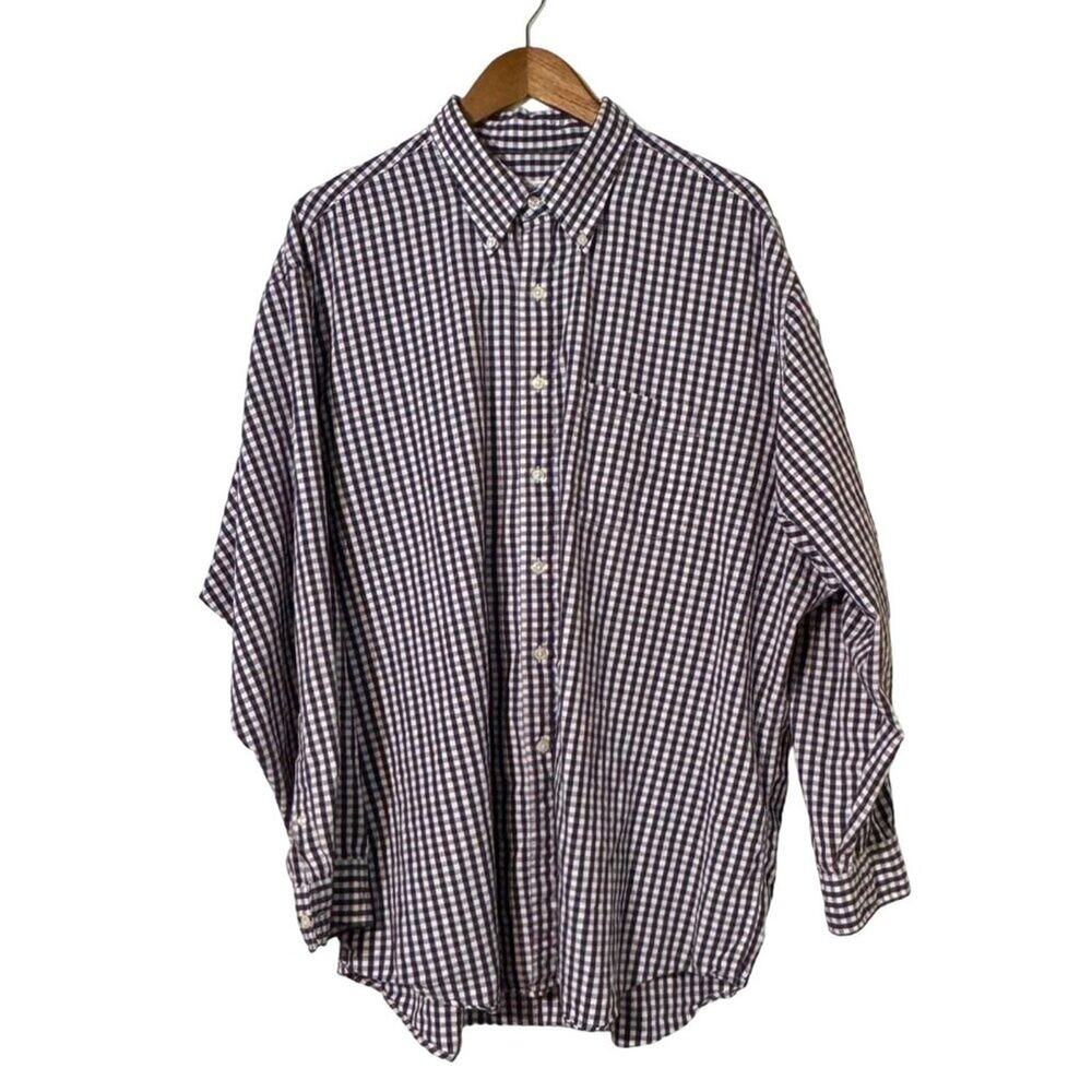 Brooks Brothers Gingham Button Down Shirt Purple Cotton XL